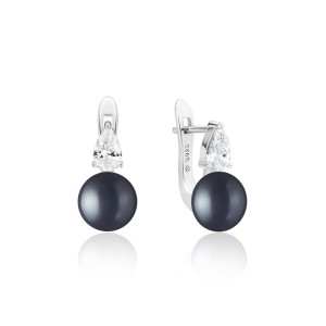 Cercei argint cu perle naturale negre si cristale DiAmanti SK24456EL_B-G (Argint 925‰ 2,3 g.)